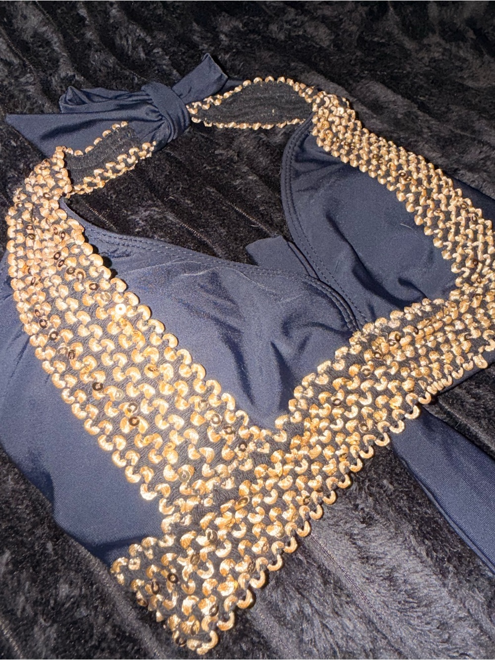 Navy Halter Top with Gold Chain Trim - Picture 2 of 3